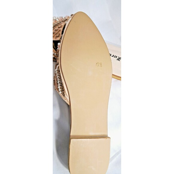 Peach Satin Embroidered Beaded Slip On Mules Zuruj Size 41 US 10 - Picture 12 of 13